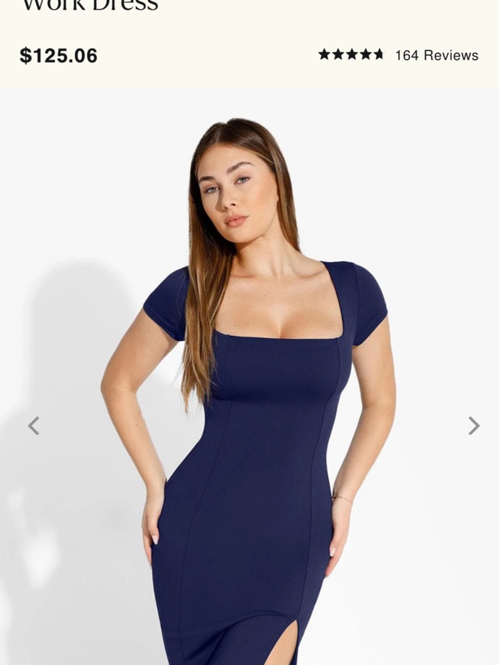 Square-Neck Navy Midi Dress with Cap Sleeves